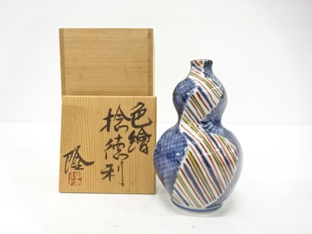 Yoshida Ryuzo, twisted sake bottle, overglaze enamels